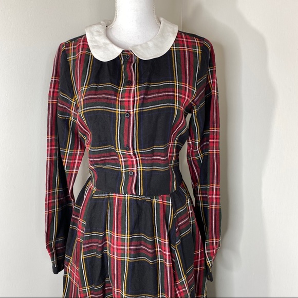 Son de Flor Holiday Plaid Long Sleeve Dress 100% Linen Sustainable - Picture 5 of 16